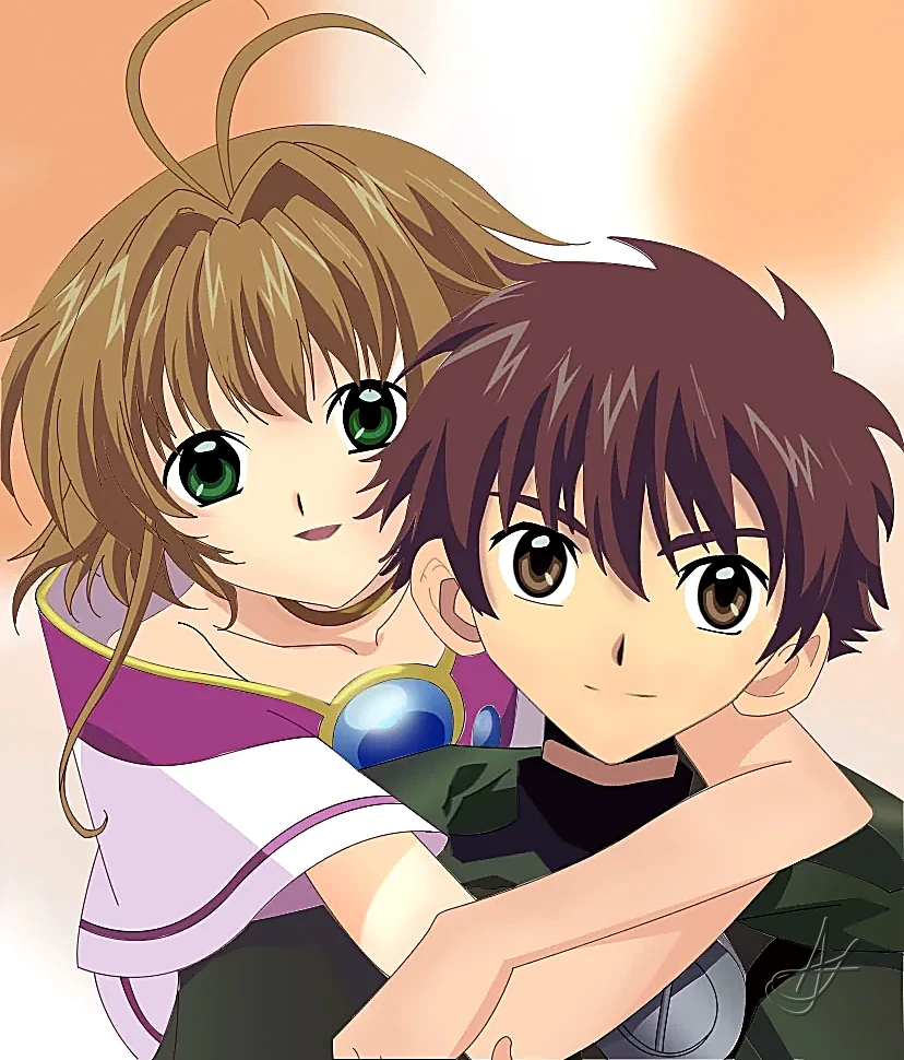 Sakura and Syaoran embracing, drawn with the pen tool