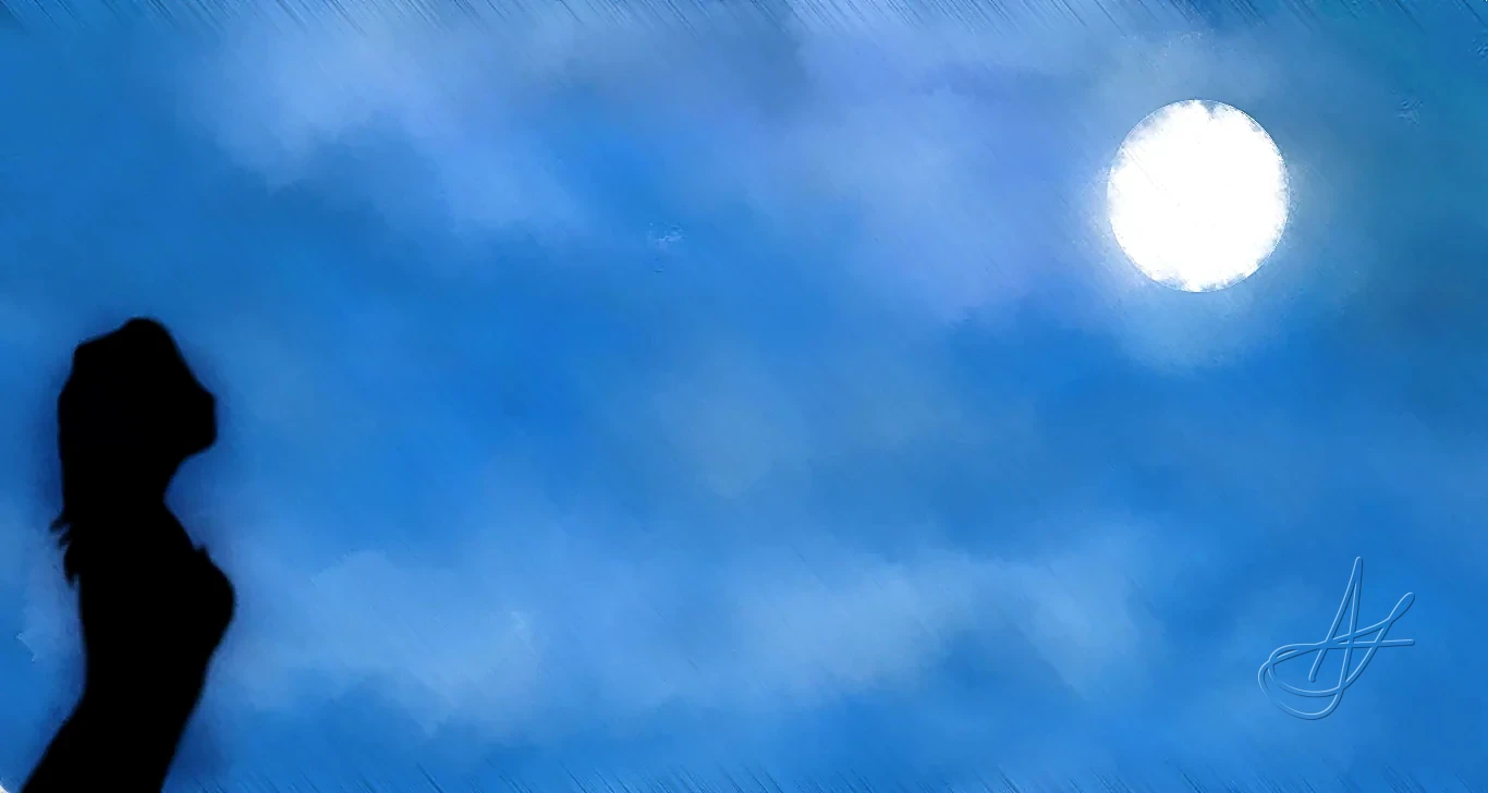 A silhouette against a moonlit night sky