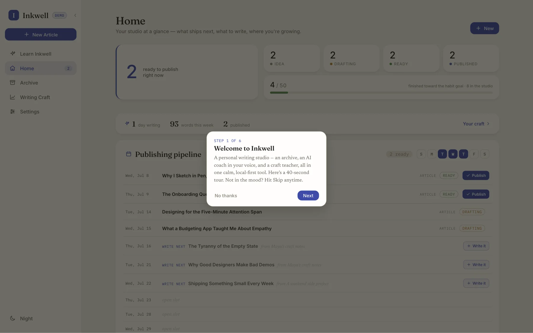 Inkwell — the writing studio