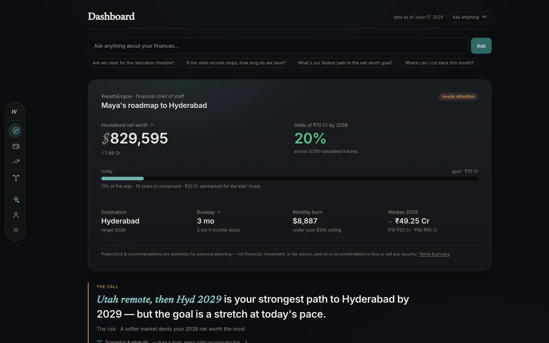 WealthEngine — the live demo's dashboard